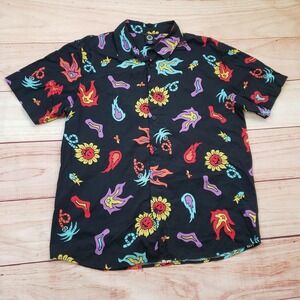Neff Shirt‎ Mens Medium Black Short Sleeve Button Up All Over Graphic Cotton